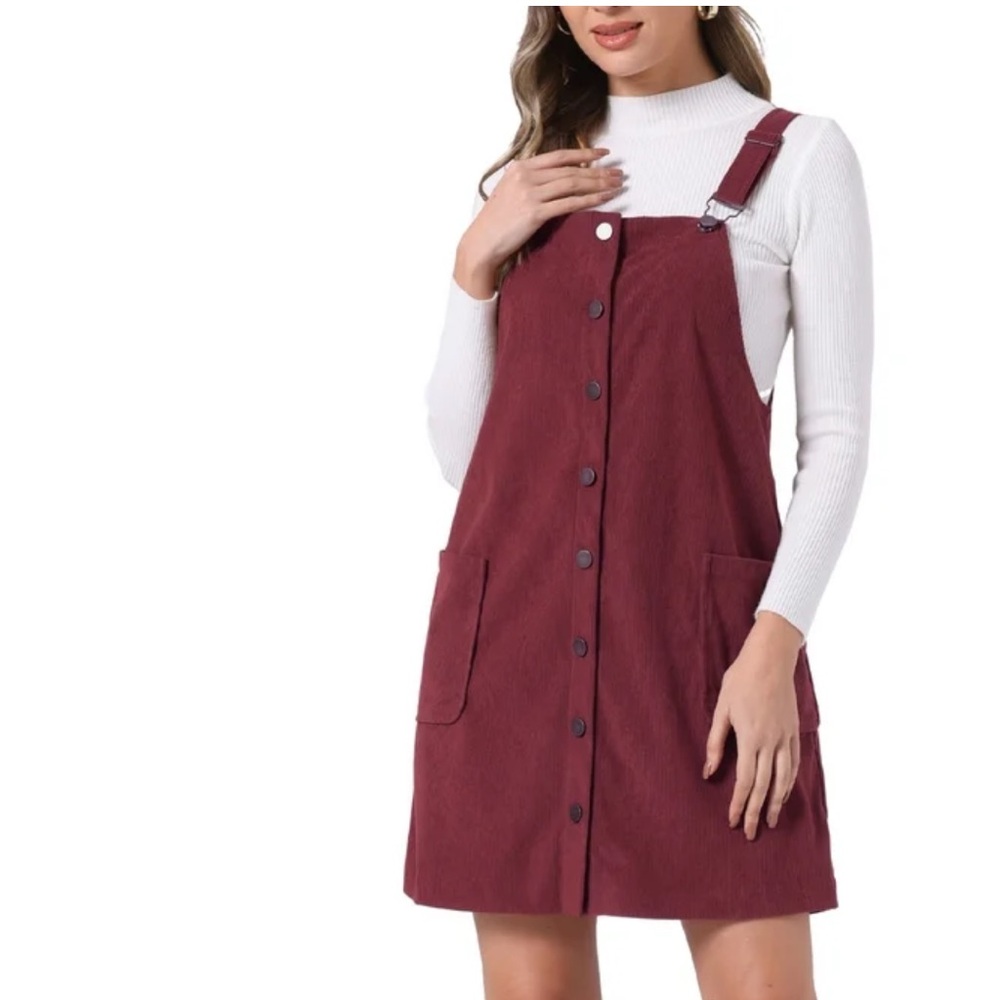 NWT- Burgundy Corduroy PINAFORE Adjustable Straps Button
Down Overall Dress